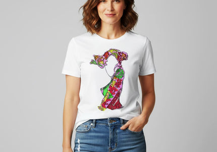 T-shirt femme Nox l'empreinte incandescente porté - Vêtement artistique rose WO