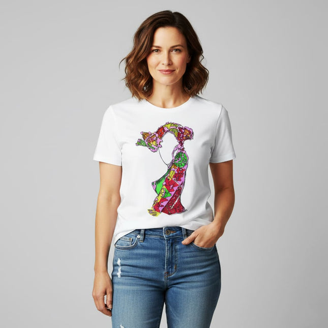 T-shirt femme Nox l'empreinte incandescente porté - Vêtement artistique rose WO
