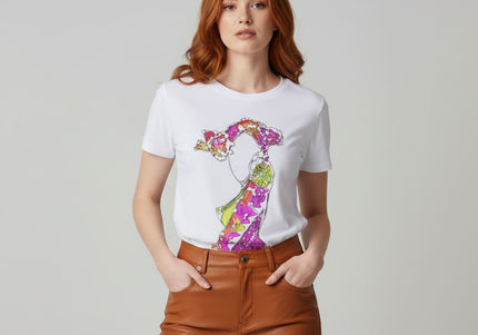 T-shirt femme Nox l'empreinte naissante porté - Vêtement artistique minimaliste WO