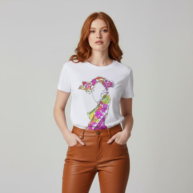T-shirt femme Nox l'empreinte naissante porté - Vêtement artistique minimaliste WO