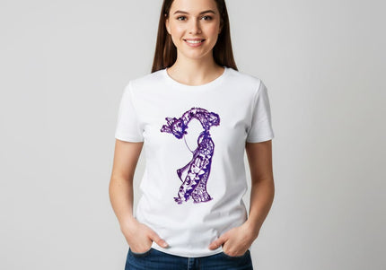 T-shirt femme Nox l'empreinte nocturne porté - Vêtement artistique violet WO