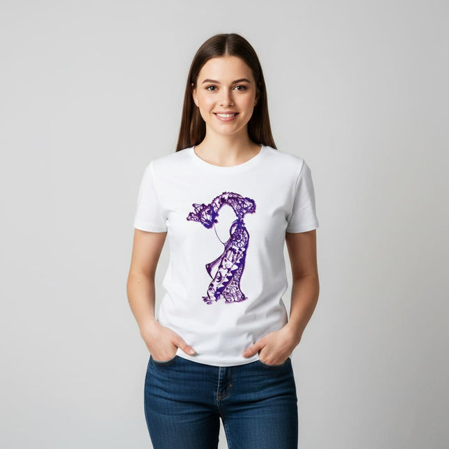 T-shirt femme Nox l'empreinte nocturne porté - Vêtement artistique violet WO