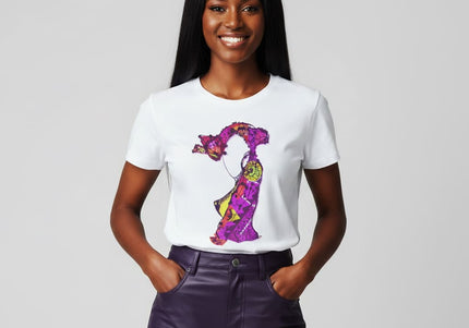 T-shirt femme Nox l'empreinte vibrante porté - Vêtement artistique violet WO