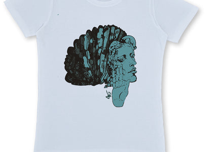 t-shirt blanc femme jade silence régénéré WO illustration contemporaine verte vue produit à plat