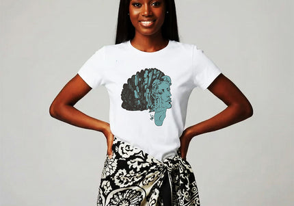 t-shirt femme jade silence régénéré WO illustration artistique contemporaine porté look noir et blanc élégant