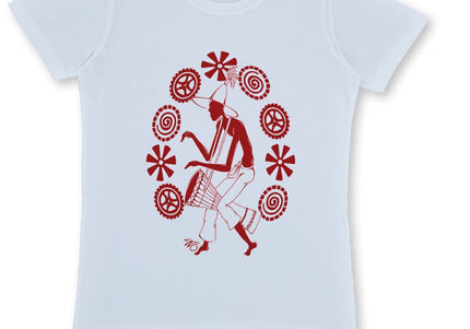 t-shirt blanc femme illustration terracotta WO dessin contemporain appel du rythme enraciné vue produit