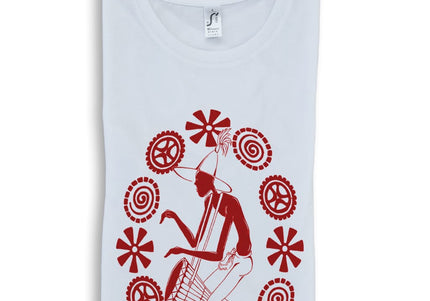 détail illustration terracotta WO appel du rythme enraciné t-shirt femme dessin artistique contemporain