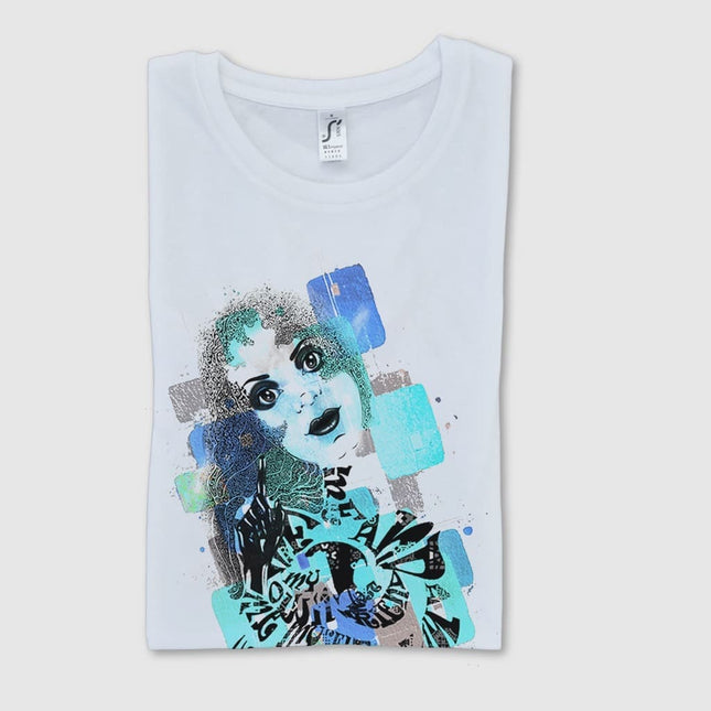 t shirt femme plie sur wostore motif sasha rebelle intuitive tons bleus et gris art deco contemporain de wo