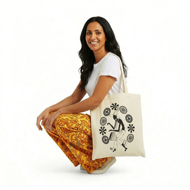 tote bag illustration rythme noir et blanc WO inspiration djembé percussion mouvement