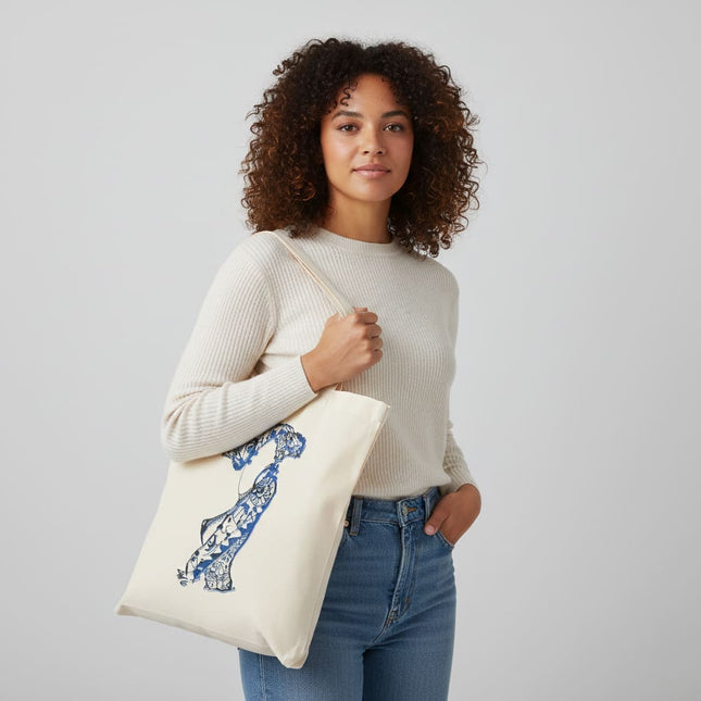 Tote bag original femme Nox l'empreinte fluide bleu aqua - Design graphique WO