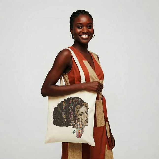 Sac tissu illustré Jade Silence Habité – dessin original WO, collection Silence