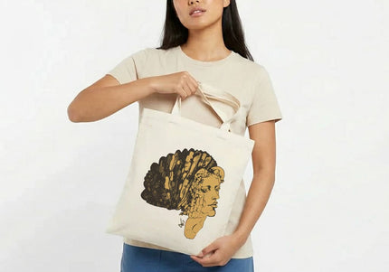 Sac tissu illustré Jade Silence Ancré – visage féminin palette taupe minérale, WO