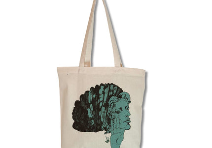 totebag jade silence régénéré WO sac en coton écru avec illustration contemporaine verte vue produit
